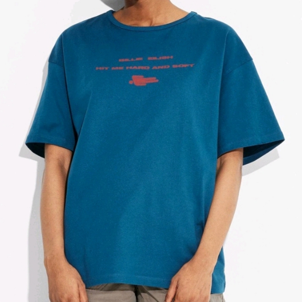 Women's Billie Eilish Oversized Short Sleeve Shirt Blue Size Small